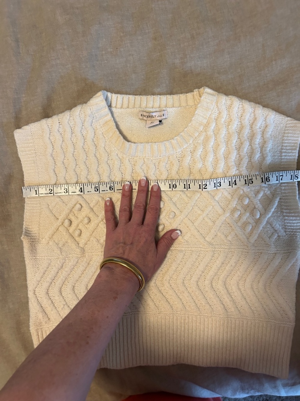 Sincerly Jules Cream Cable Knit Sleeveless Crew Sweater Vest - Picture 8 of 9